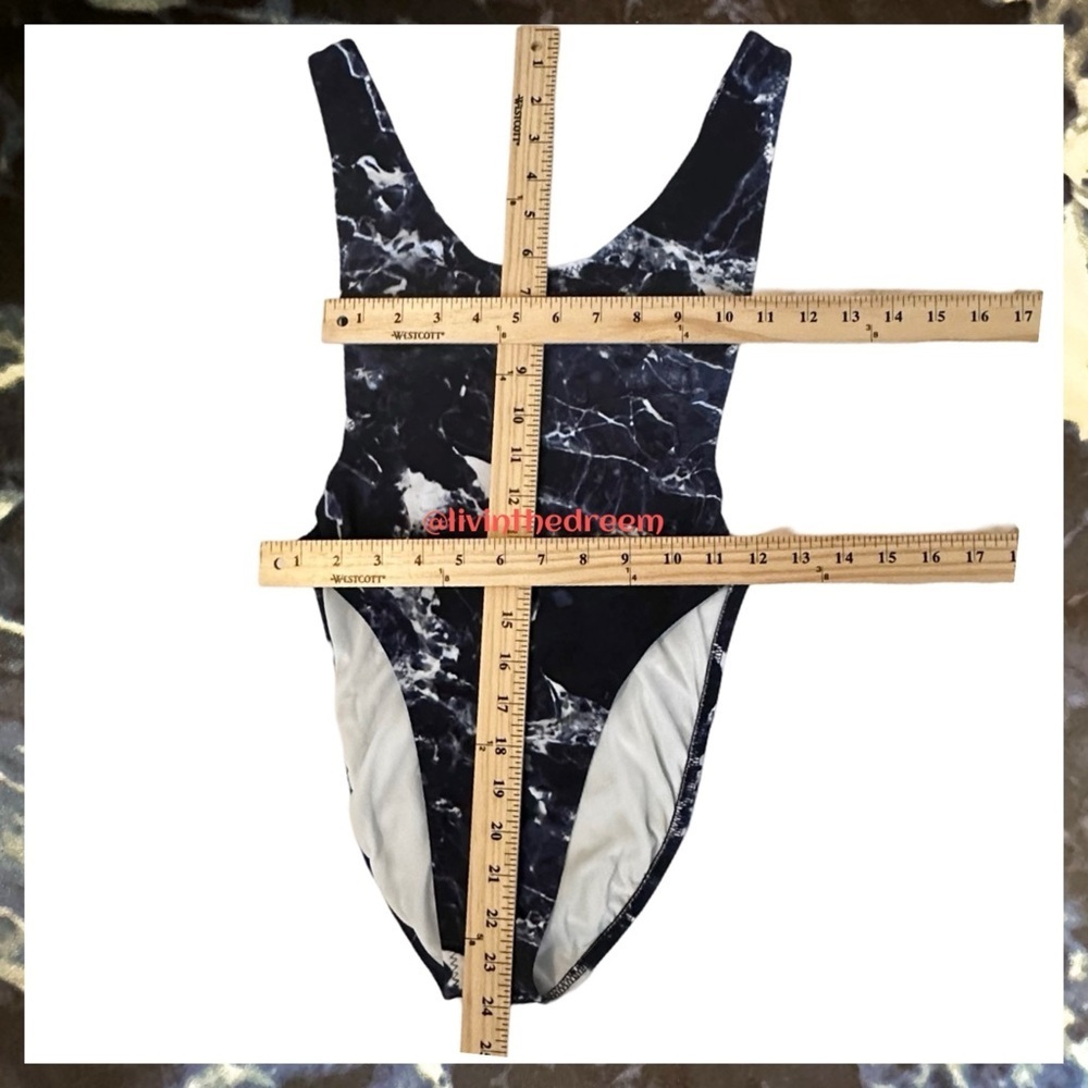 NORMA KAMALI Marissa Swimsuit Blue/ Black Marble SZ M $175 - Picture 11 of 13
